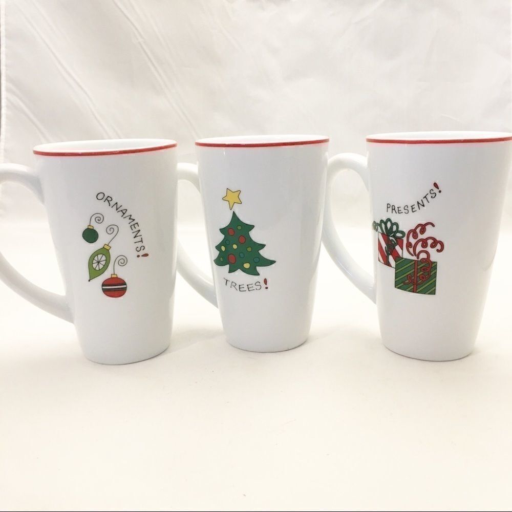 Fitz & Floyd Merry Xmas Porcelain 3 Holiday Mugs